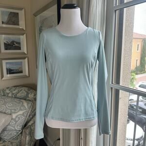 Sweaty Betty Blue Super Soft Rib Yoga Long Sleeve Top Criss Cross Back Size US 6